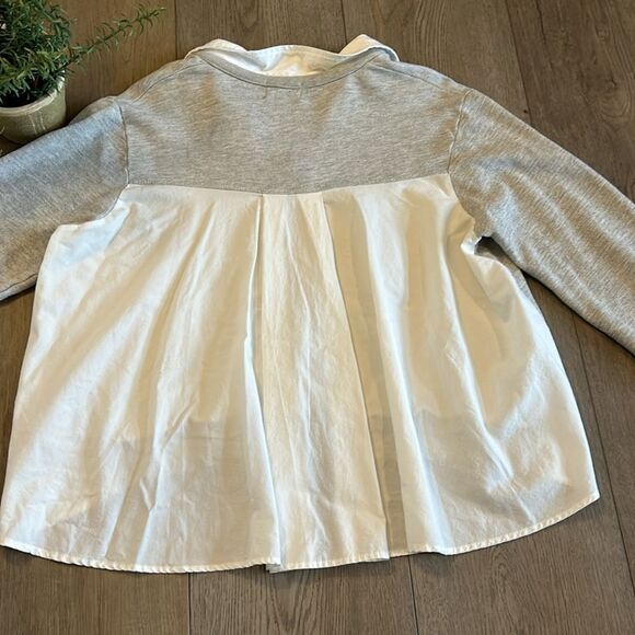 MONROW POPLIN MIX COLLAR SWEATSHIRT LIGHT GRAY WITH WHITE SIZE LARGE RETAIL $158 - Picture 10 of 10